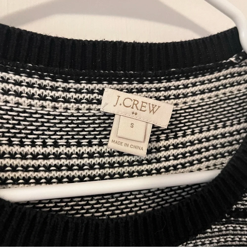 J. Crew Textured Sweater Striped Knit Pullover Crewneck Cotton Black White Small
